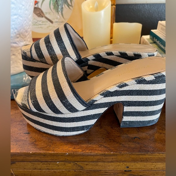 Kate Spade New York Ibiza Platform Sandals Black White Stripe - Picture 7 of 14